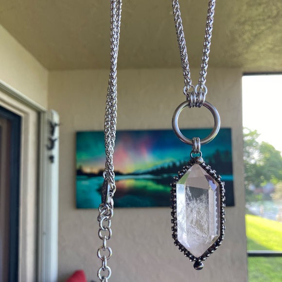 LONG chain BIG 2.5 inch Crystal quartz black electroplated boho goth necklace - Picture 7 of 15